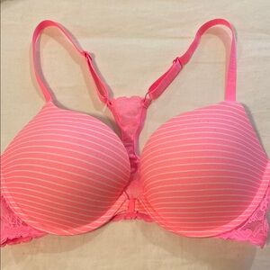 Victoria's Secret Pink Bra with Ribbed Texture and Lace Trim